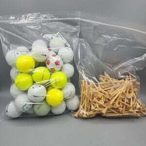 Golf Balls Lot of 4 lbs of Balls Used Variety & Bag of Wooden Golf Tees